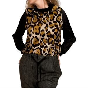 TELA‎ Lieve Multi Leopard Print Pullover Quilted Jacket Size Medium